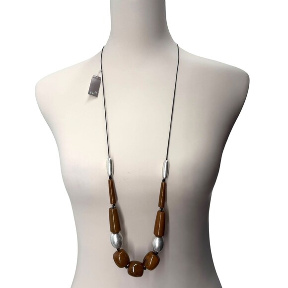J. Jill Beaded Necklace Brown Silver Chunky Weekend Getaway Statement Adjustable - Picture 6 of 9